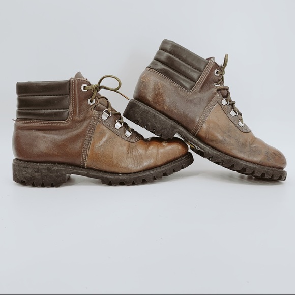 VINTAGE Boots Iron Age Lace Up Leather Brown Safety Toe Ankle High Top Vibram - Picture 4 of 8